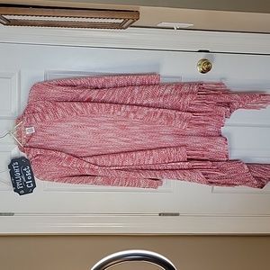 Krazy Kat Large Open Knit Poncho Shawl Pink Silver Off-White Fringe Shrug